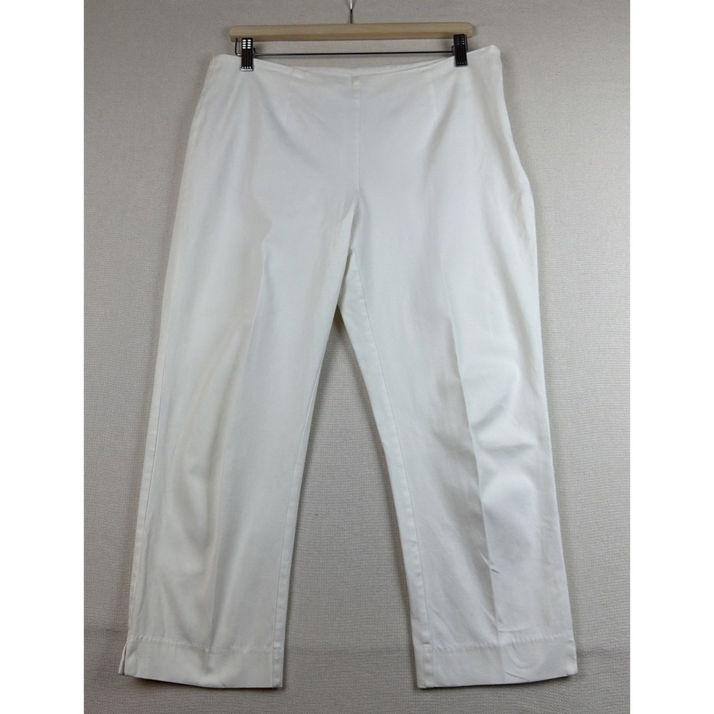 Boston Proper Tapered Ankle‎ Pants Womens 12 White Zip Stretch Coastal Resort